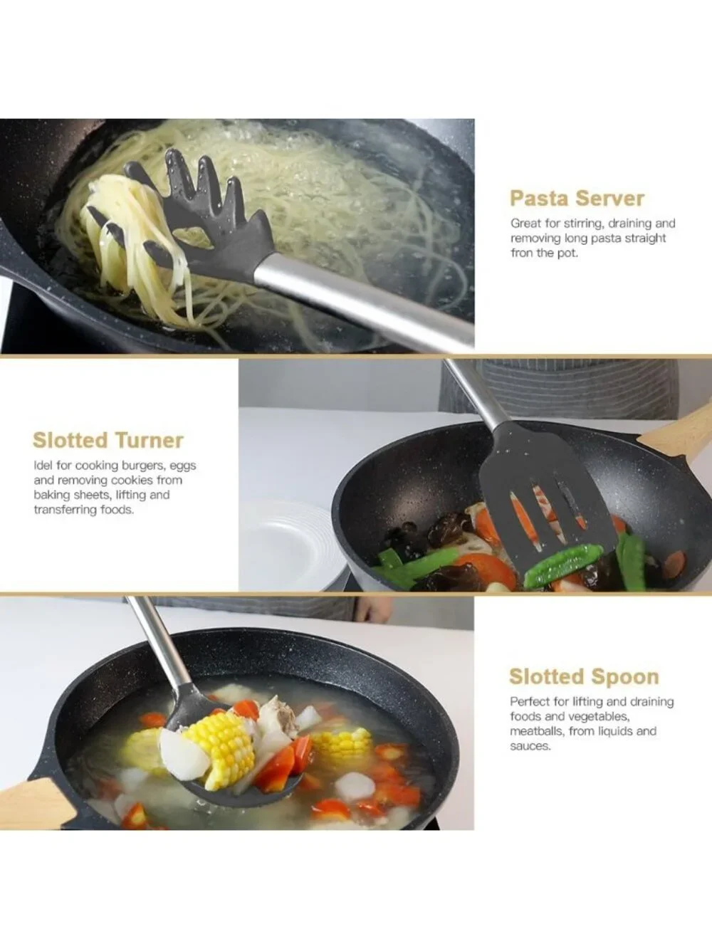 Kitchen Utensil Set-Silicone Cooking 33 Nonstick Kitchen Gadgets & Spoons Gray
